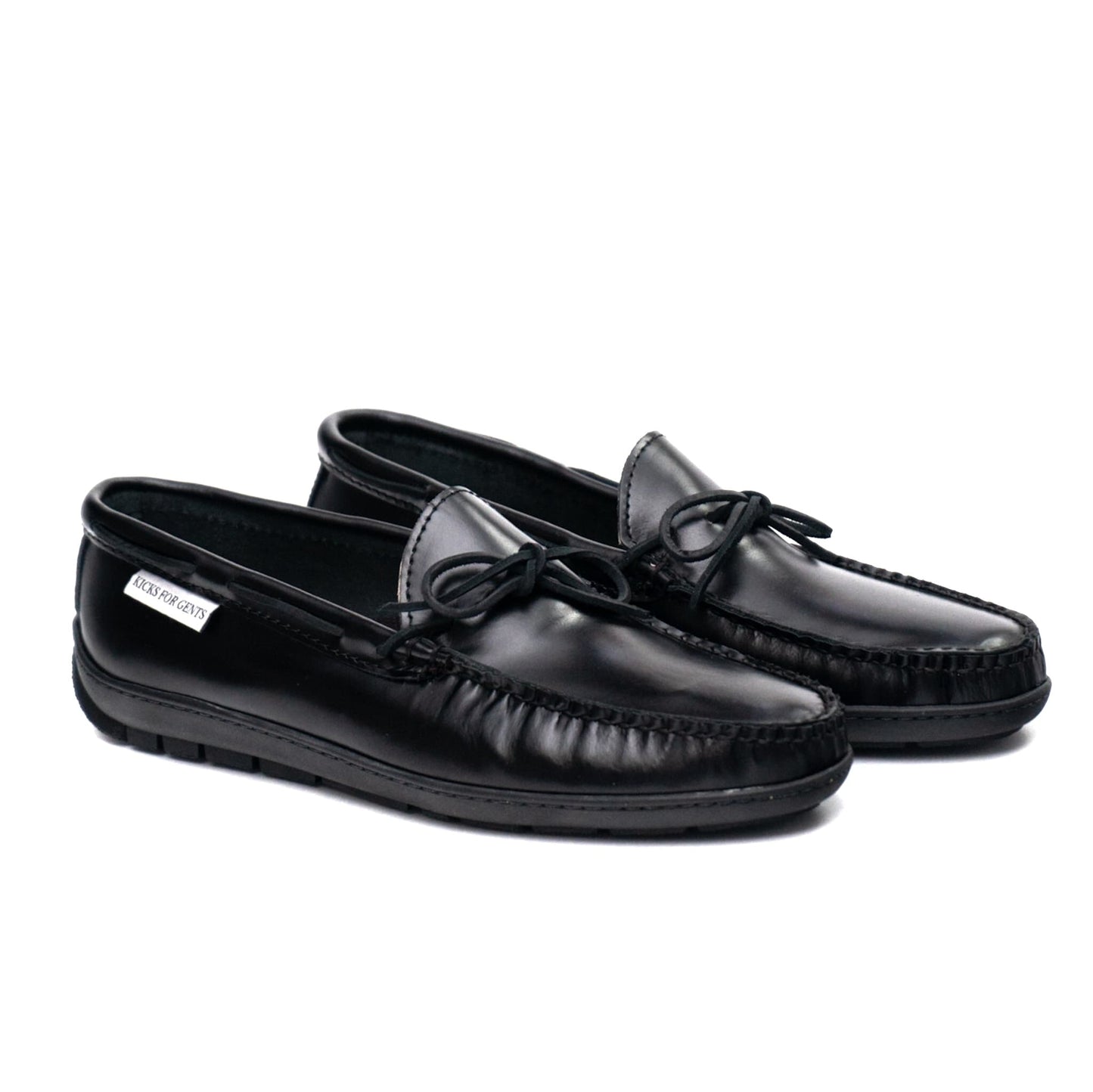 GOTOOZ Driving Moc Tie Mocasines - Cuero de grano completo engrasado negro