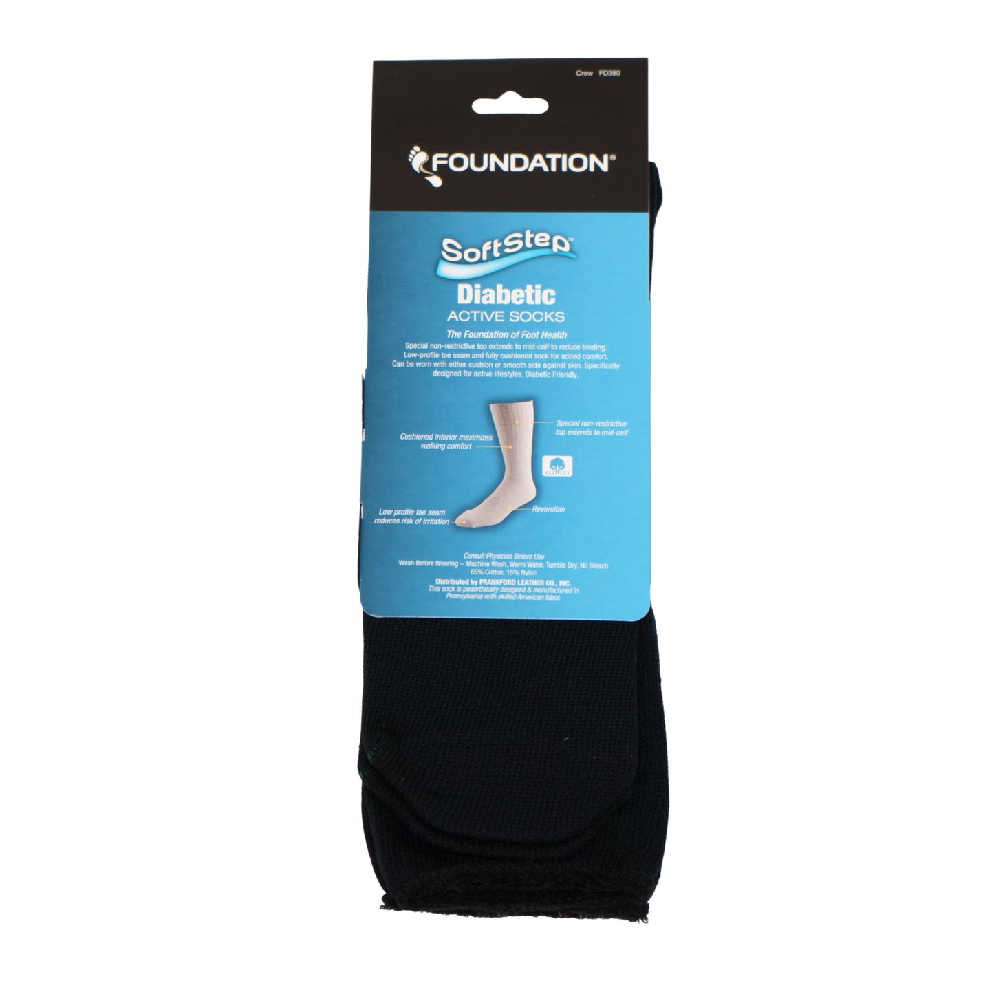 FOUNDATION® SOFTSTEP® DIABETIC ACTIVE CREW SOCKS - BLACK