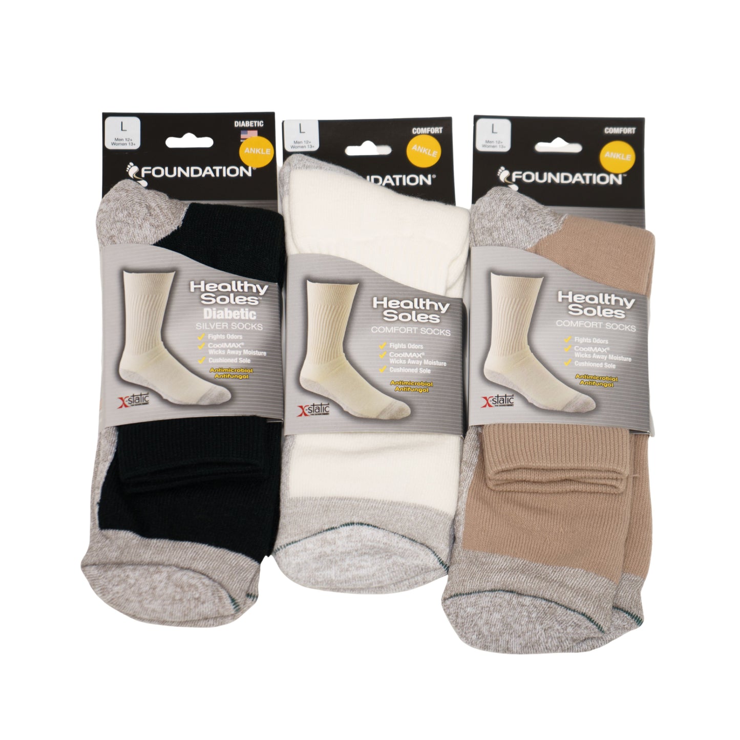 FOUNDATION® HEALTHY SOLE CIRCULATION ANKLE SOCKS - WHITE