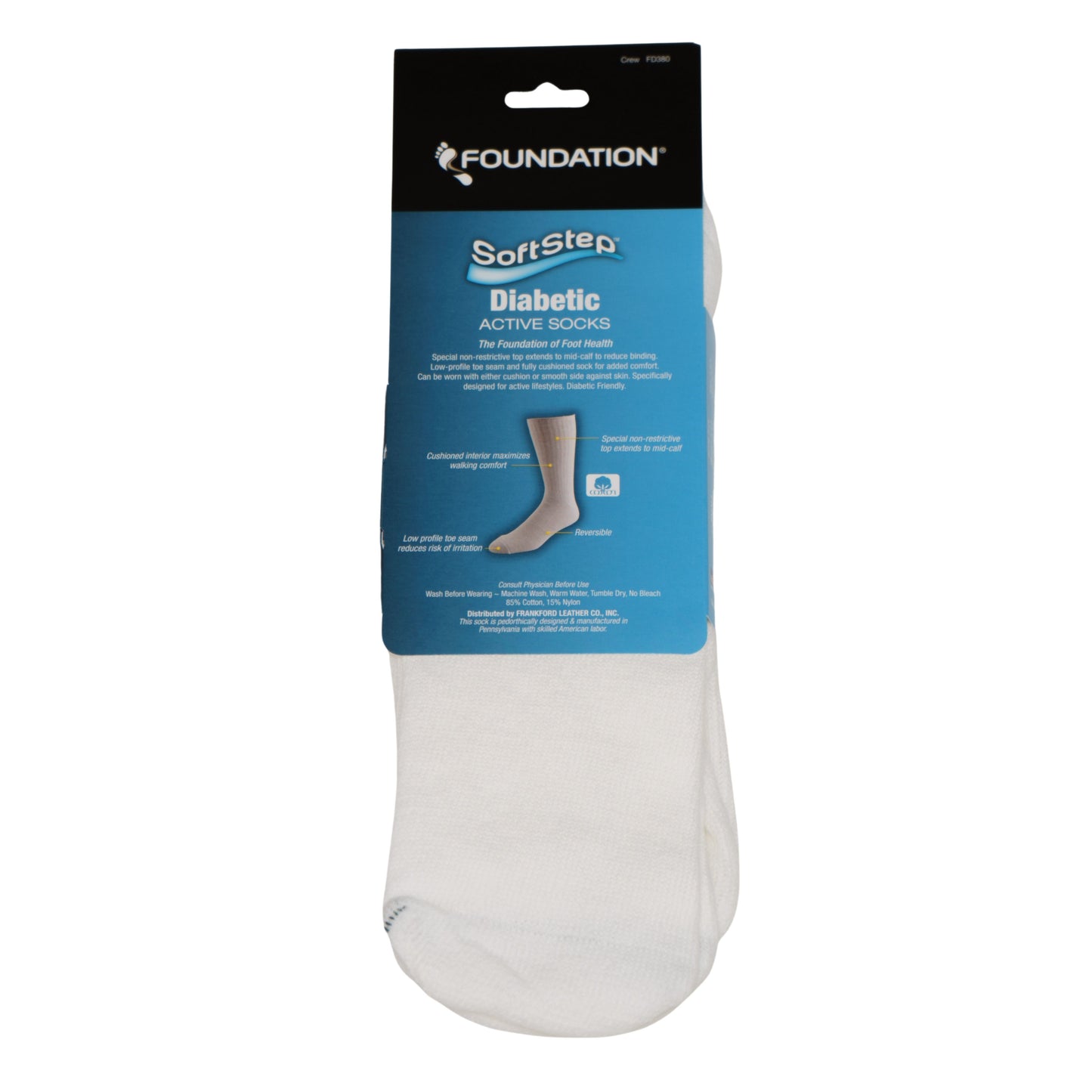 FOUNDATION® SOFTSTEP® DIABETIC ACTIVE CREW SOCKS - WHITE