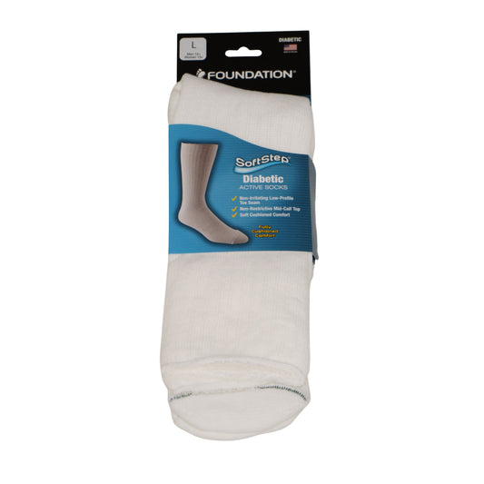 FOUNDATION® SOFTSTEP® DIABETIC ACTIVE CREW SOCKS - WHITE