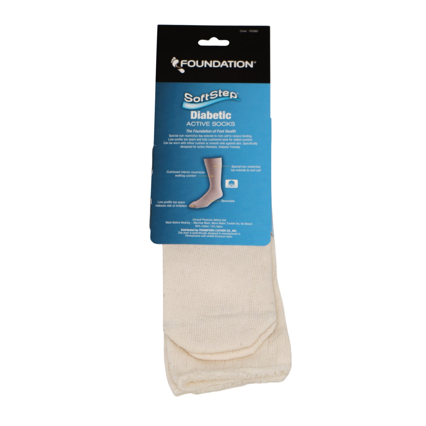 FOUNDATION® SOFTSTEP® DIABETIC ACTIVE CREW SOCKS - NATURAL