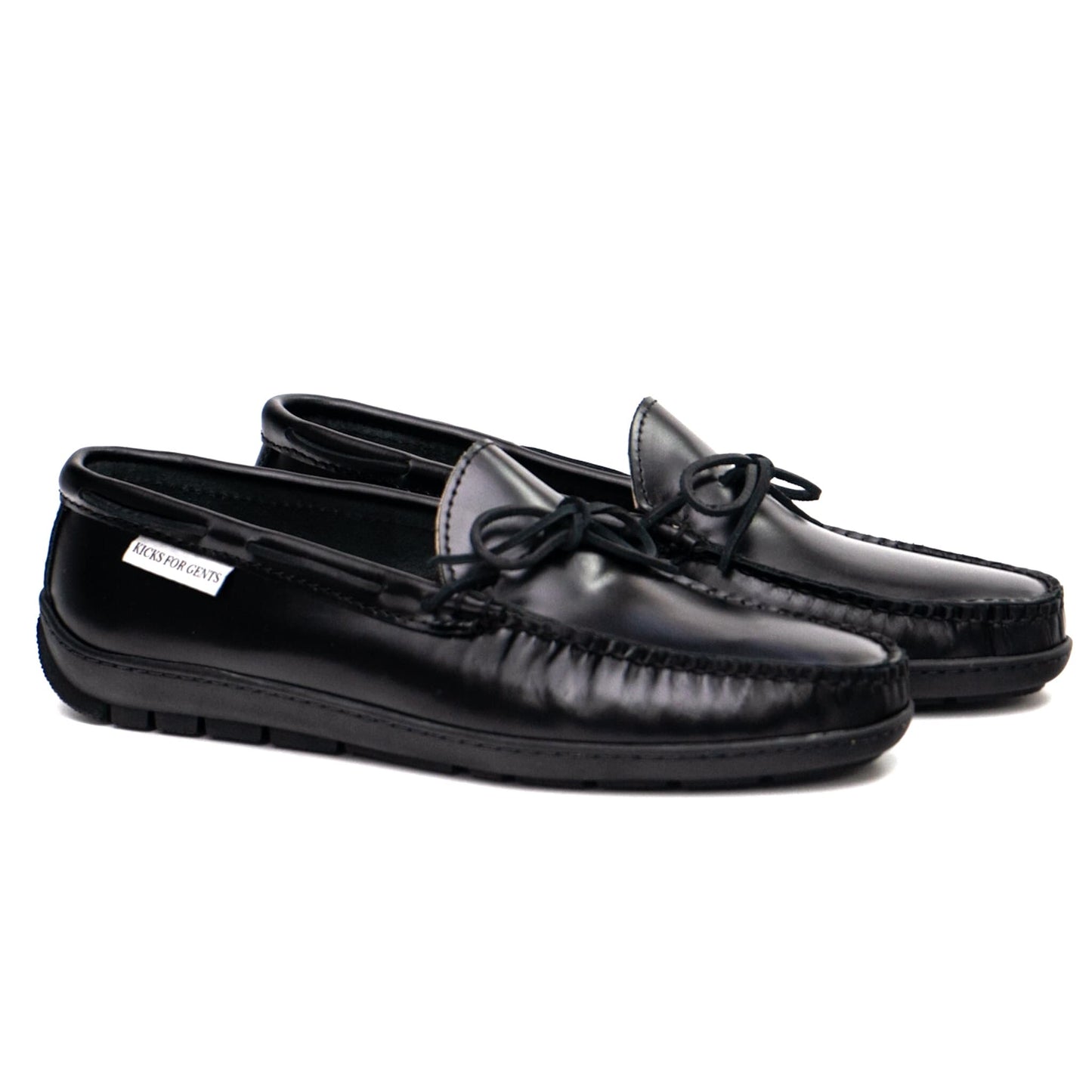 GOTOOZ Driving Moc Tie Mocasines - Cuero de grano completo engrasado negro 