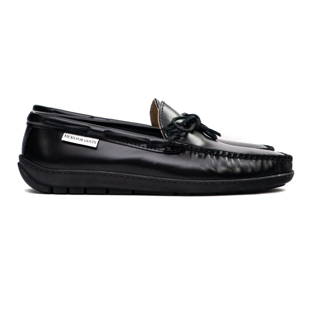 GOTOOZ Driving Moc Tie Mocasines - Cuero de grano completo engrasado negro 