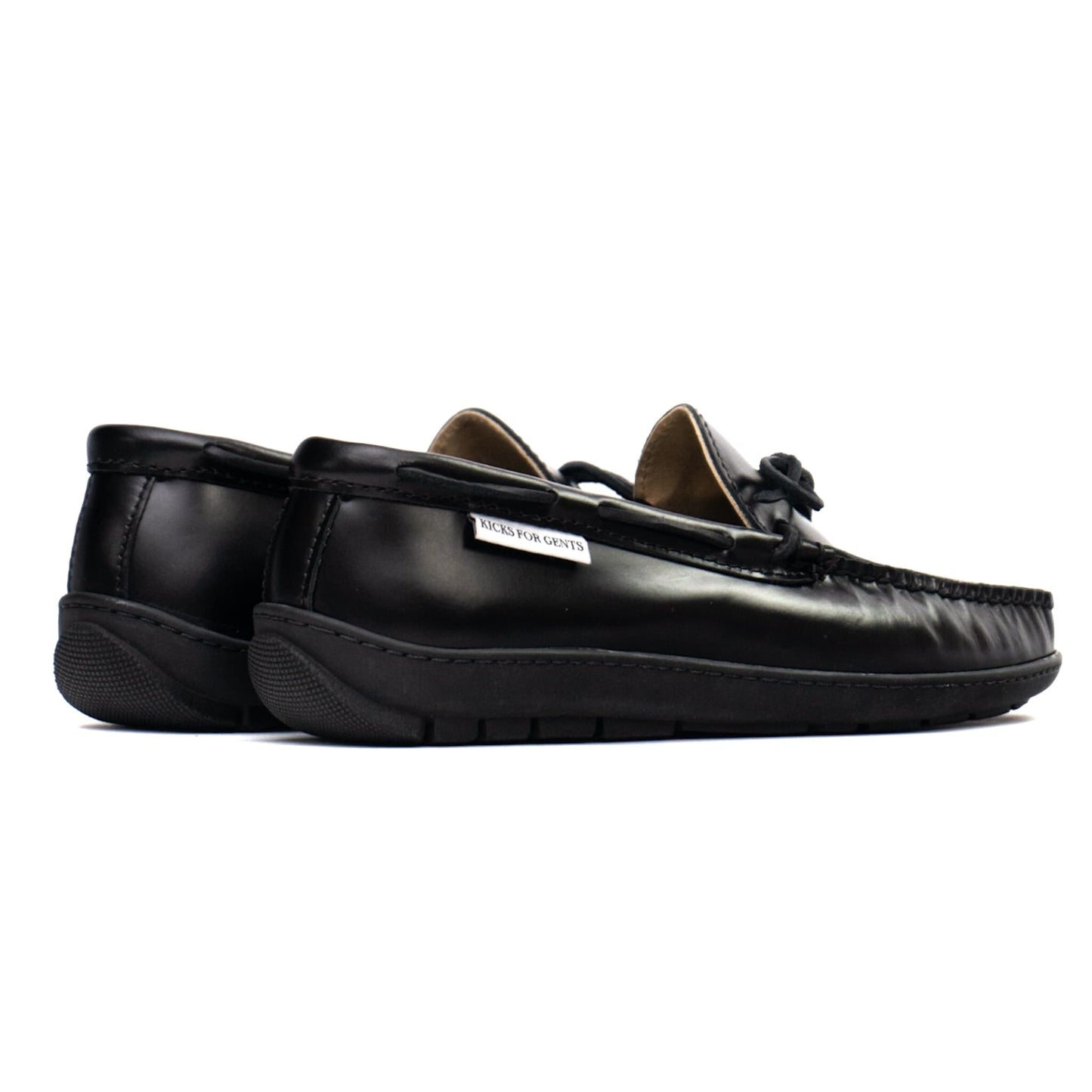 GOTOOZ Driving Moc Tie Mocasines - Cuero de grano completo engrasado negro 