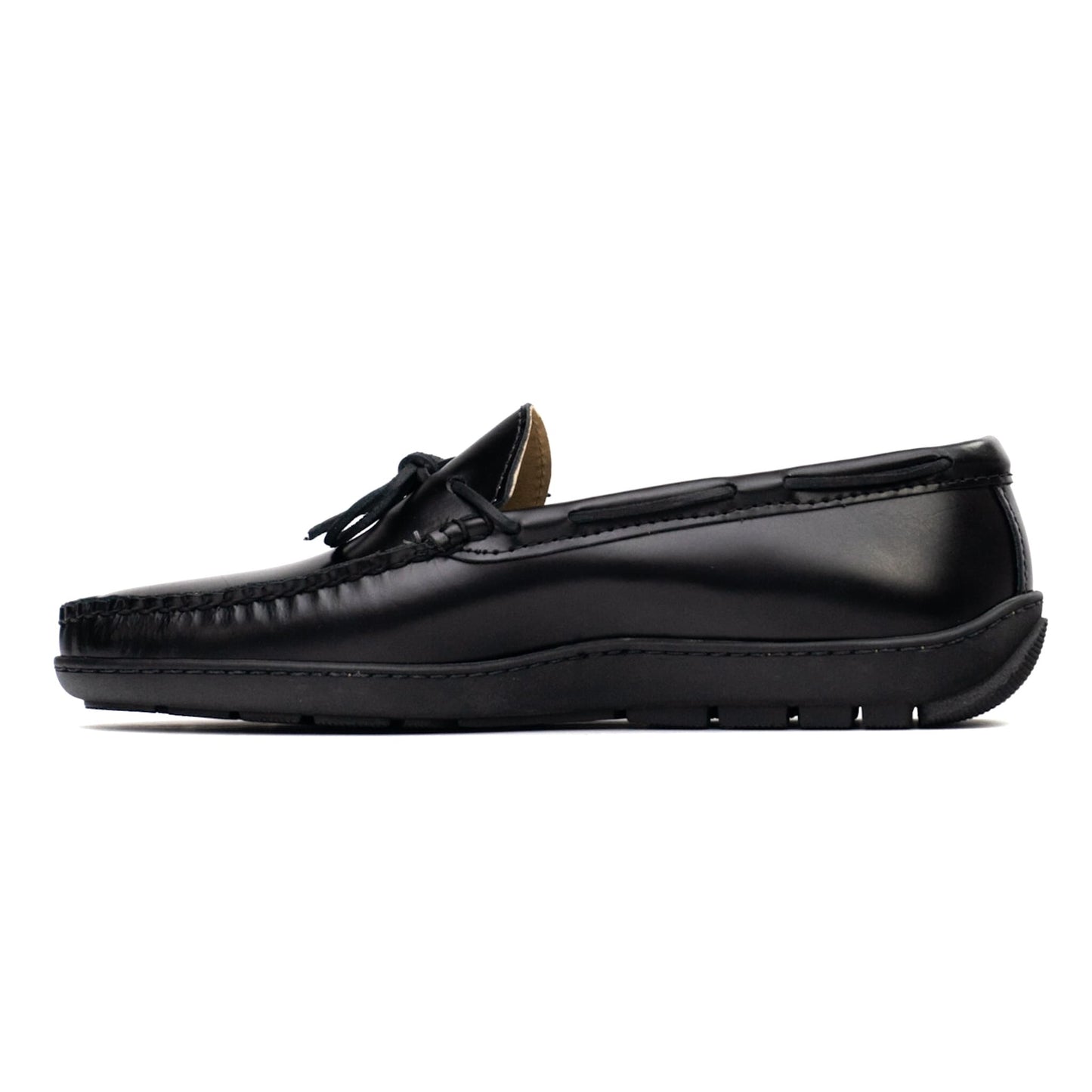 Driving Moc Tie Loafers- Black Oiled Full Grain Leather