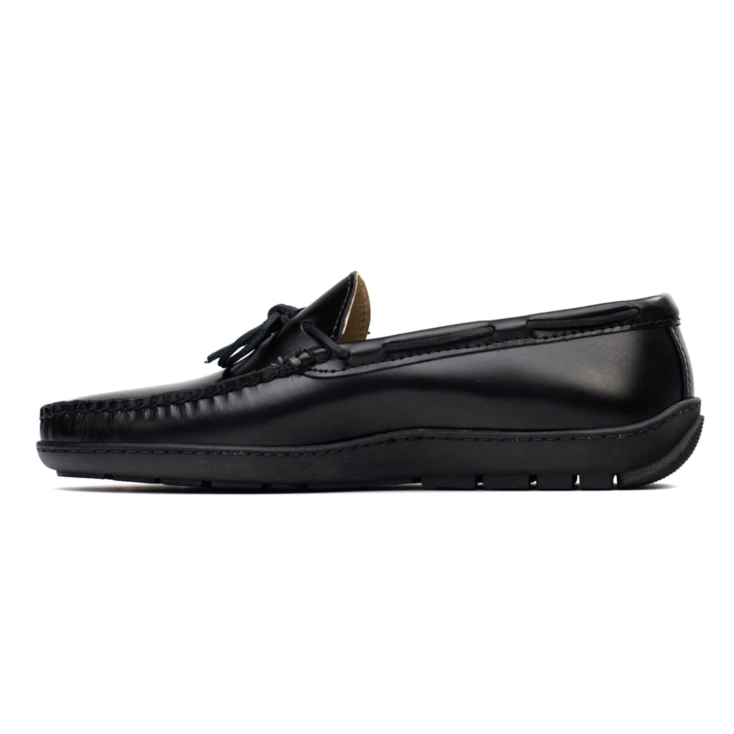 GOTOOZ Driving Moc Tie Mocasines - Cuero de grano completo engrasado negro 