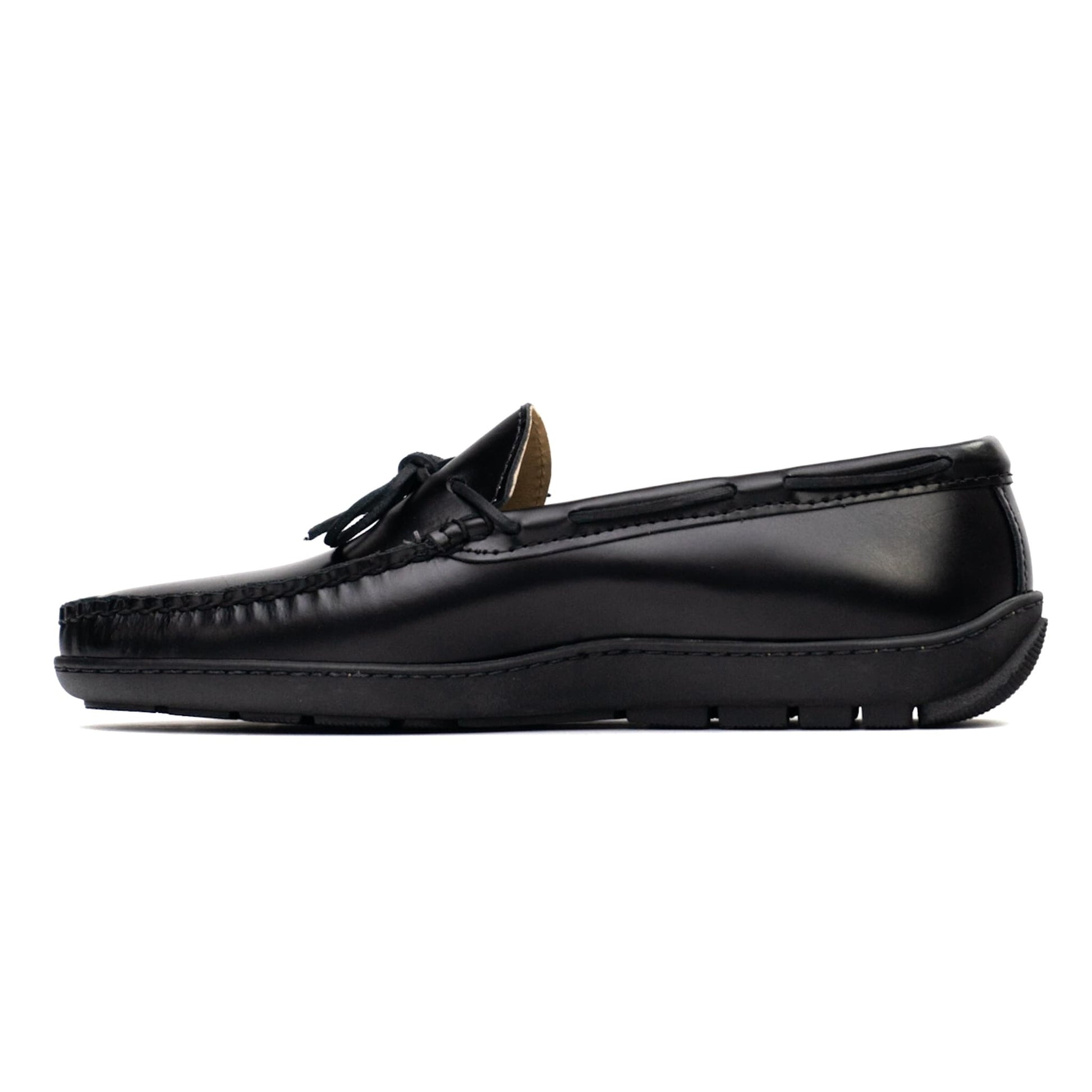 Driving Moc Tie Loafers- Black Oiled Full Grain Leather – Kicks For Gents