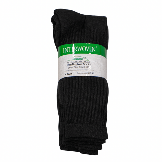 INTERWOVEN ATHLETIC CASUAL COTTON CUSHION CREW - Black