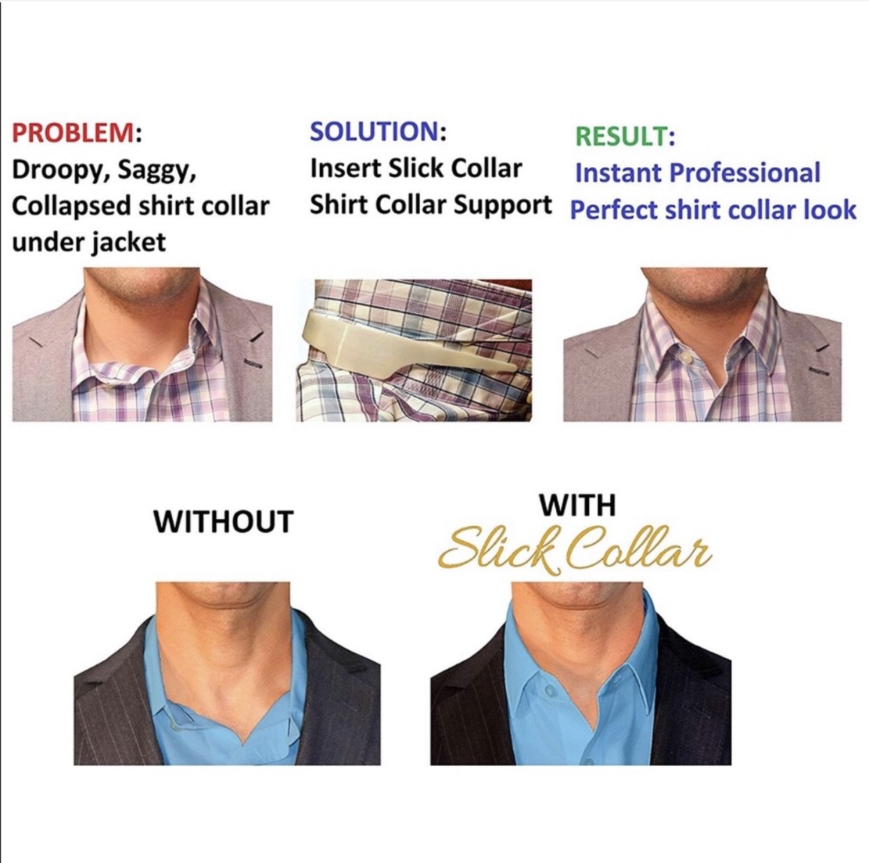 Slick Collar Kit - (1) Slim, (1) Original, & (2) Collar Stays - Kicks For Gents - Suit Accessories - Dapper